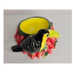 Toucan red peppers candle holder, Rare ceramic Costa Rico Central America